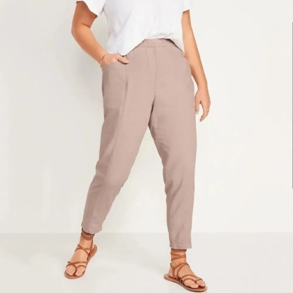Old Navy High Rise Linen Crop Pants Mollusk Pink NEW